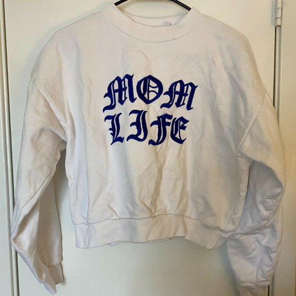 Good American Sweaters - Good American Women's White "Mom Life" Cropped Sweater Size 0